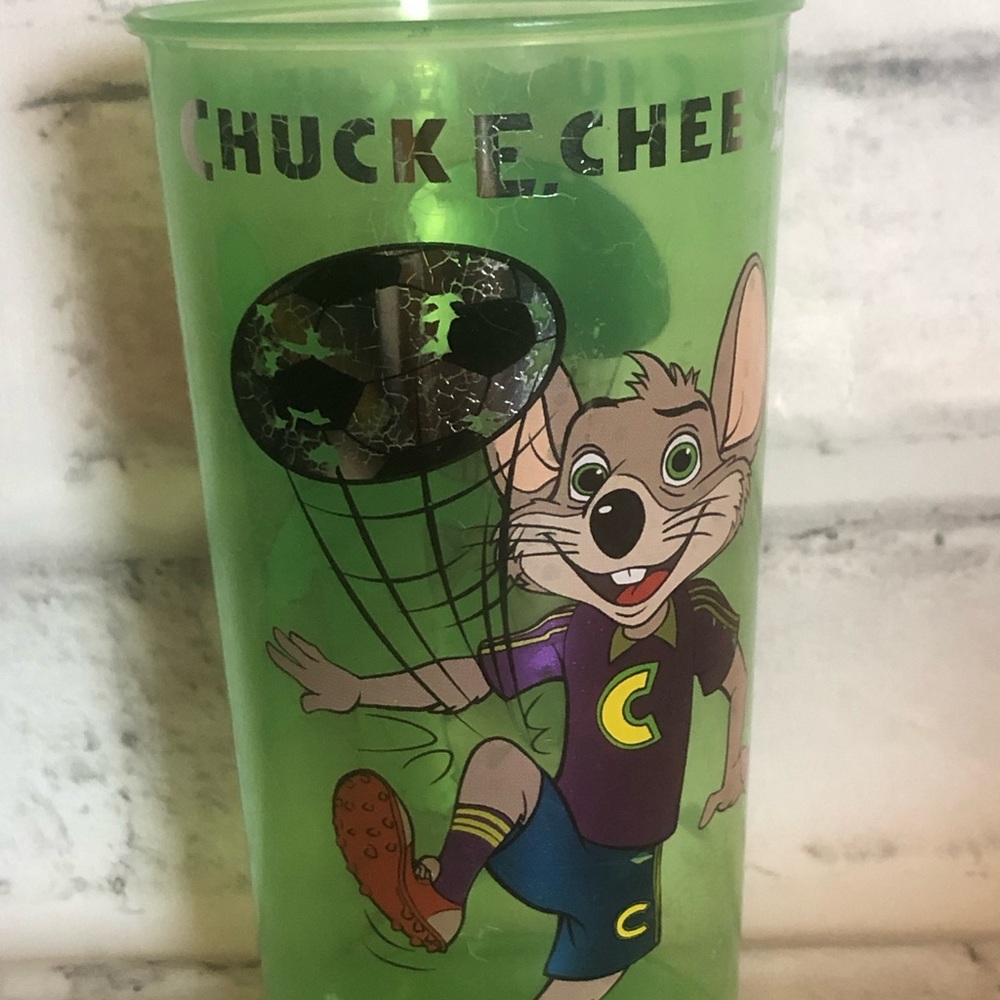Plastic Chuck E Cheese limited edition soccer party drinking cup